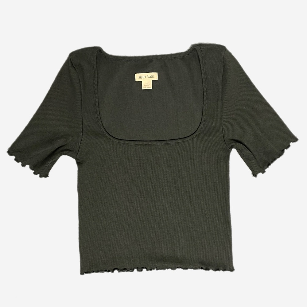 Sister Katie Gray ribbed scoop square neck tee dark poet minimalist 90s mom S